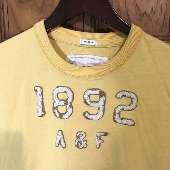 Vtg. Y2K Abercrombie & Fitch 1892 Muscle T-Shirt Men's XL Boxy Sewn Mustard Tee - Picture 4 of 8